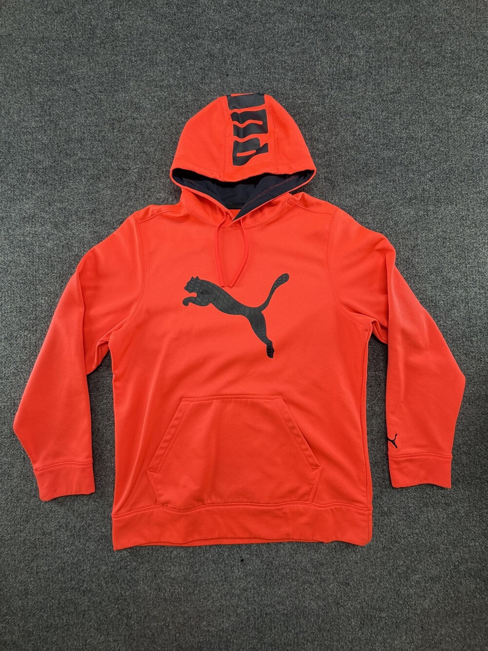 Puma Hoodie Mens Large Orange High Visibility Fleece Pullover Sweatshirt